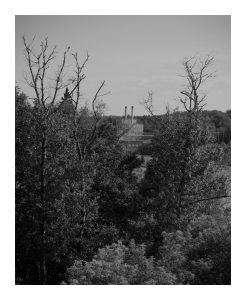 A view of the old diesel power plant from the east end of the Fort Street Bridge in Caribou, Maine.