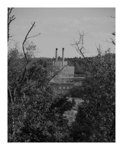 A view of the old diesel power plant from the east end of the Fort Street Bridge in Caribou, Maine.