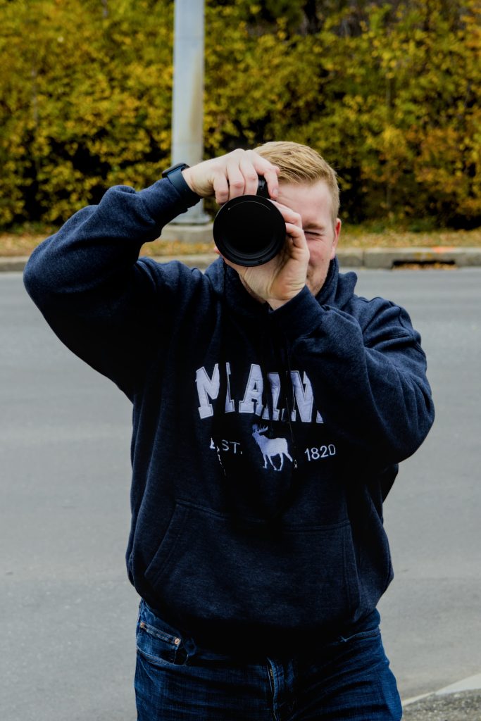 Local photography Lucas Cyr at the No Kings protest in Presque Isle, Maine, on October 18th, 2025.