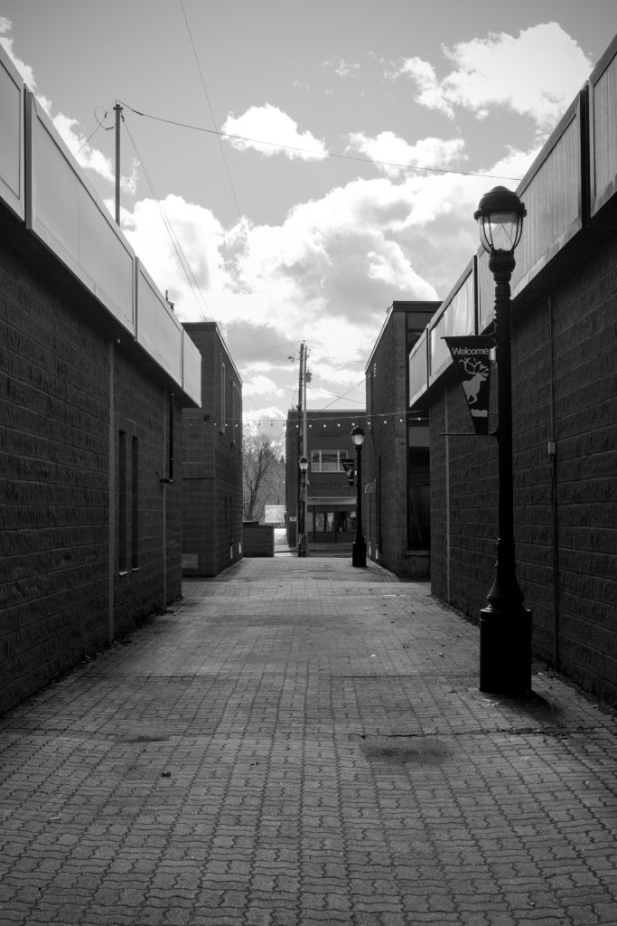 Looking down the alley in the downtown "mall" in Caribou.