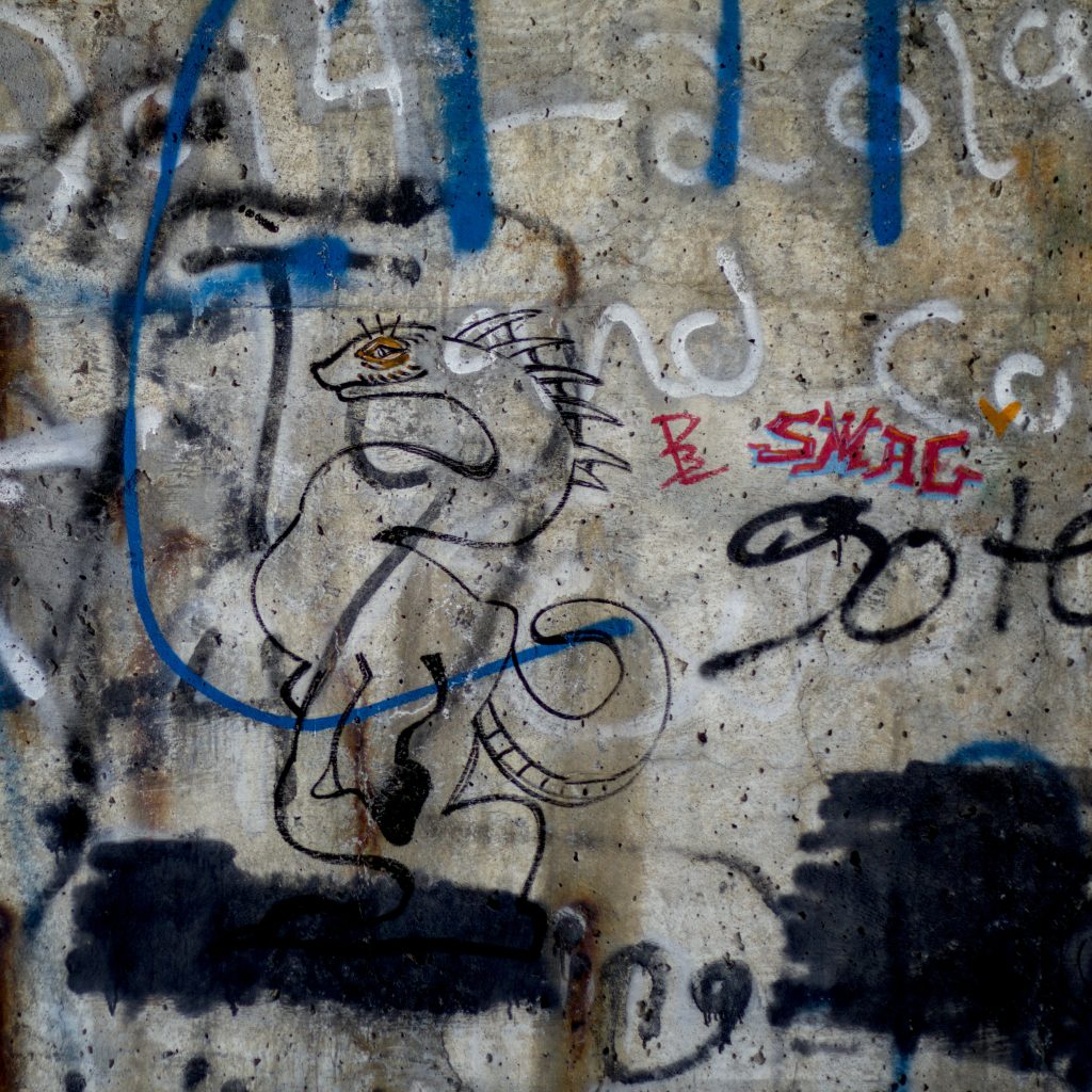 Some graffiti under the overpass crossing Water Street.
