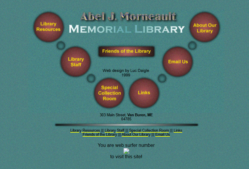 A screenshot of an old website for the Abel J. Morneault public library that I built back in 1999.